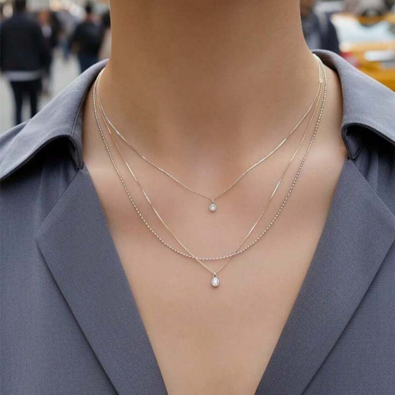 Boho Gold Color Round Crystal Pendant Necklace For Women Vintage Metal Multilayer Geometric Chain Necklace Jewelry Gift