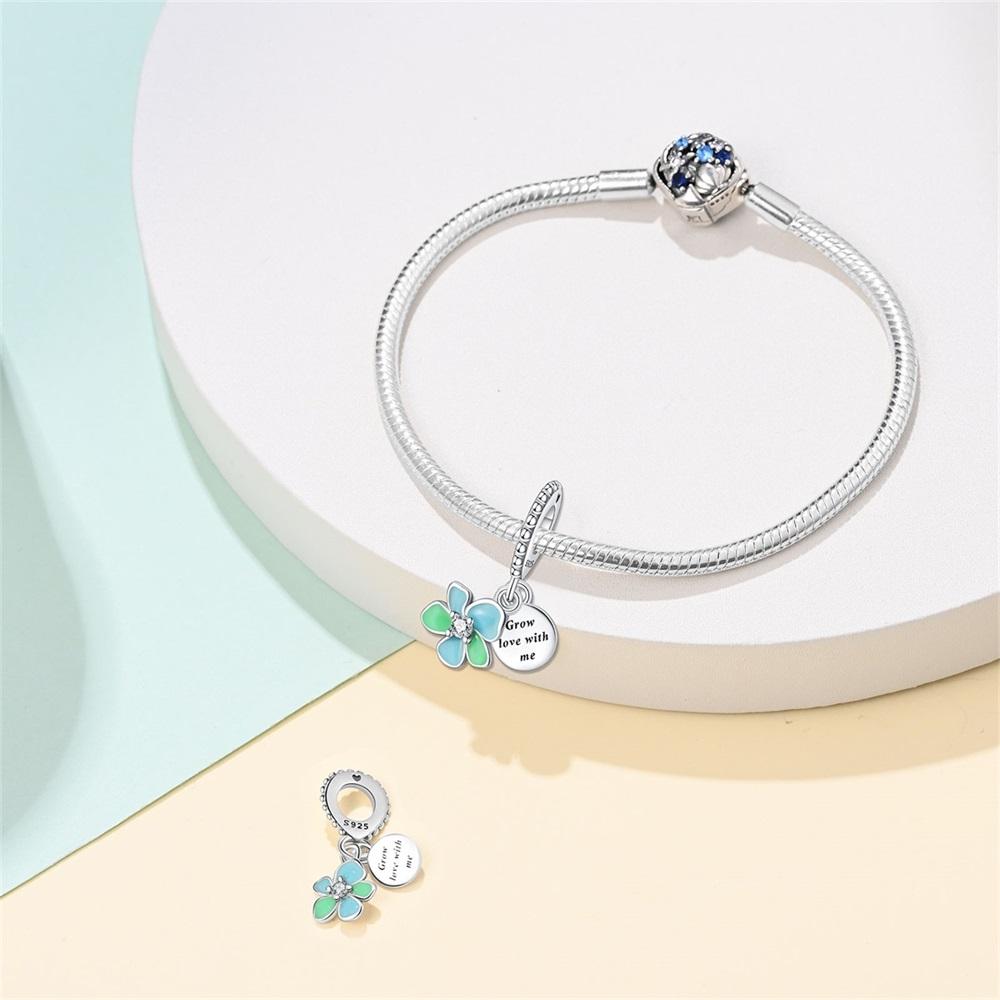 Authentic Copper Charm Bead Charms Luxury Blue Luminous Flower Pendant Bead Charms Compatible With Bracelets Diy Women Making Delicate Gift