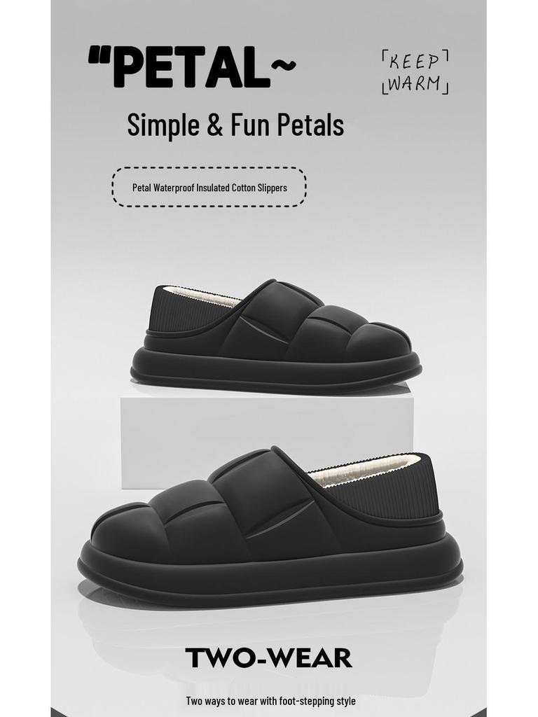 Men's and Women's Waterproof Cotton Slippers: 2024 Autumn/Winter Non-Slip Wrap-Heel, Plus Velvet for Indoor Warmth.