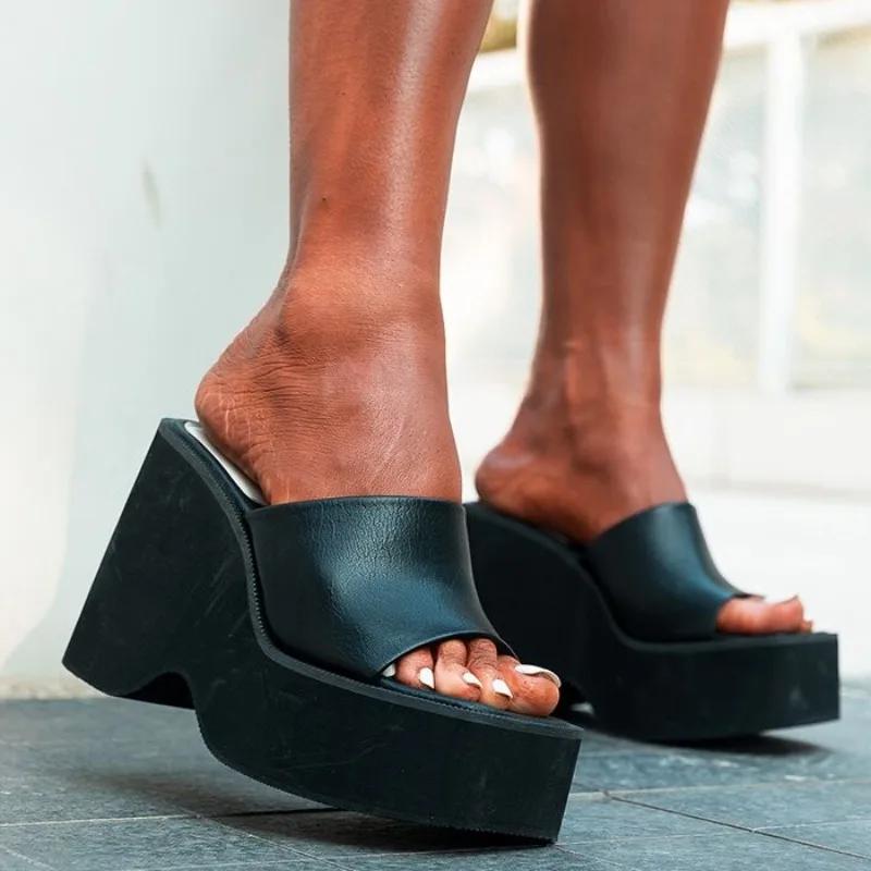 Fashion Shoes for Women 2025 Brand Summer Women's Slippers Solid Open Toe High Heels Water Proof Large Size Concise Casual Slippers