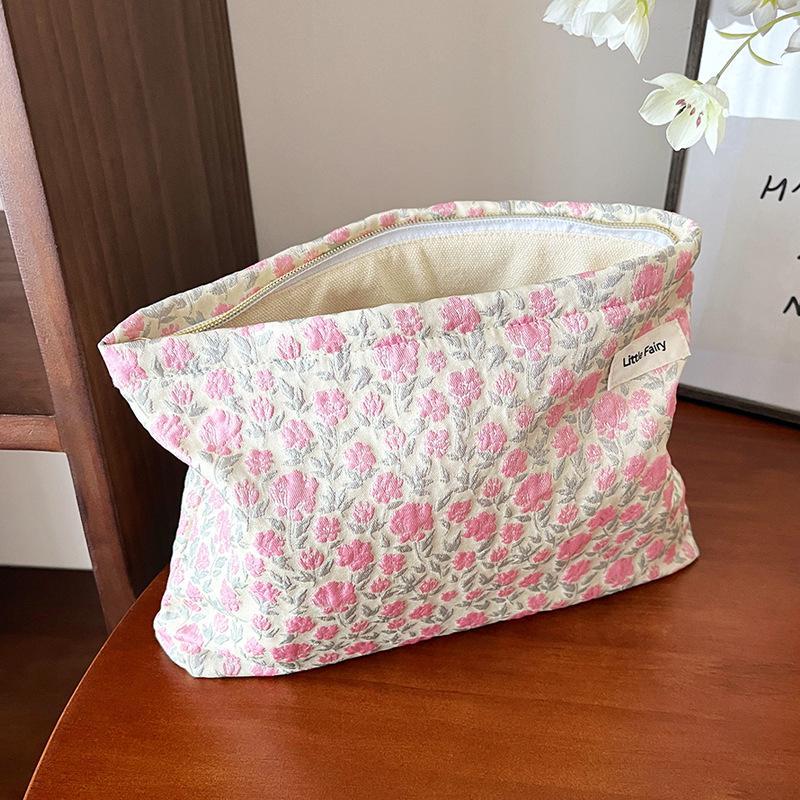 Pink Floral Makeup Bag: Women's Portable, Large Capacity, Small Size Travel Toiletry and Skincare Storage Bag