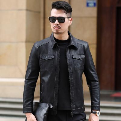 Young and Middle-aged Men's Genuine Leather Lapel Korean Version Slim Fitting and Handsome Trend Leather Jacket Thin Single Leather Casual Coat