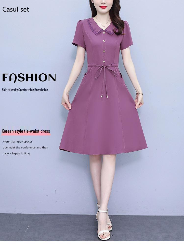 Chic Short-Sleeved Slim Fit Summer Dress for Women - Mid-Length, Belly-Covering, Goddess Style