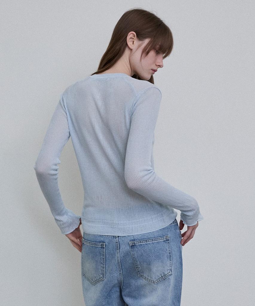 Dito Sheer Ribbed Henley Top [Blue]