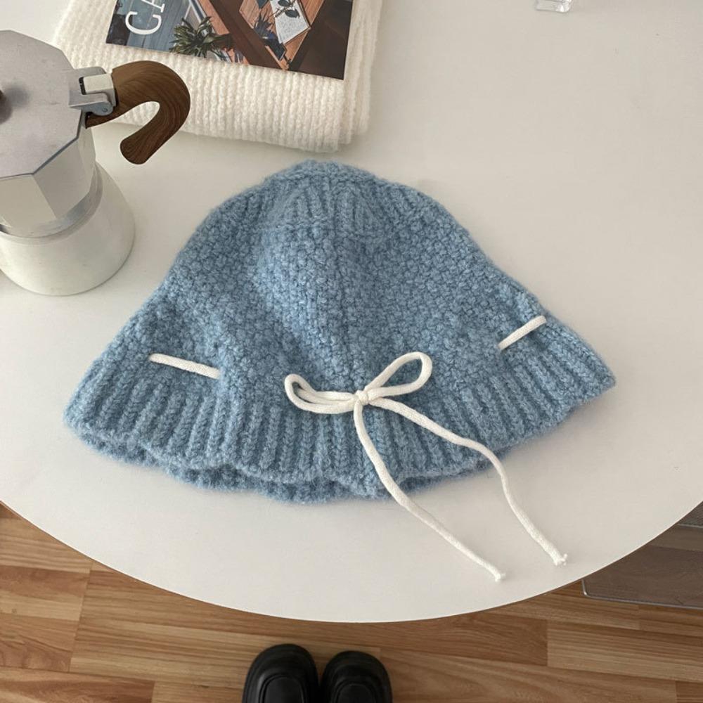 Warm Bow Drawstring Hat Korean Style Winter Gloves Cartoon Wool Bowknot Scarf  Ski