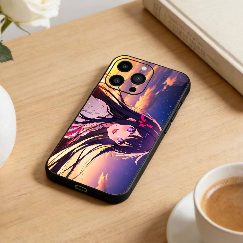 Oshi No Ko A-Anime Cute Phone Case For iPhone 16,15,14,13,12,17,Pro Max,Plus Silicone Black Case
