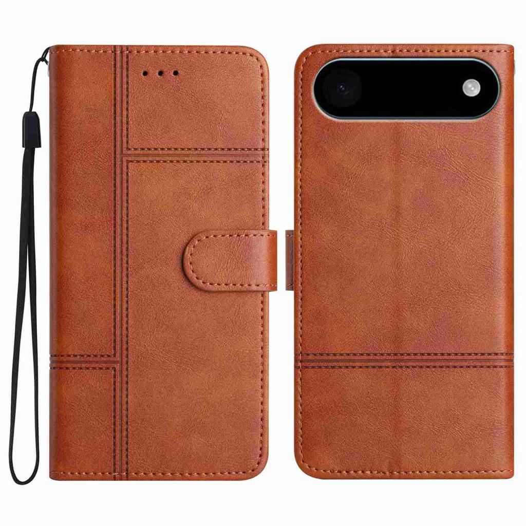 For iPhone 17 Air Wallet Case Line Imprinted Cowhide Texture PU Leather Phone Cover