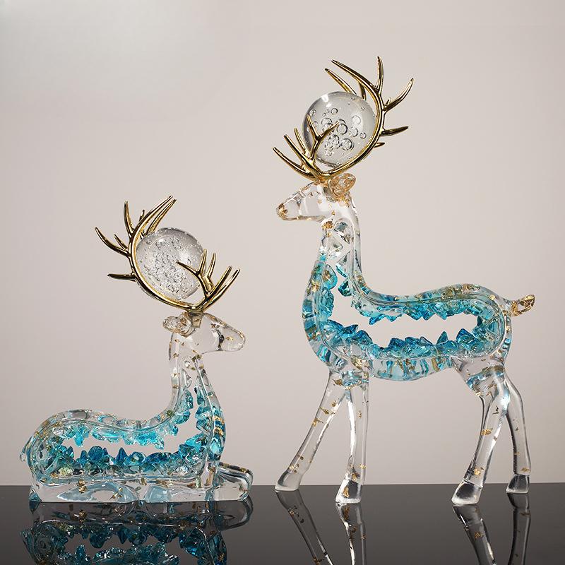 

Легкие роскошные полые украшения в виде лося, пара прозрачных смоляных золотых фольгированных изделий, украшение для гостиной, винного шкафа, входной тумбы под телевизор