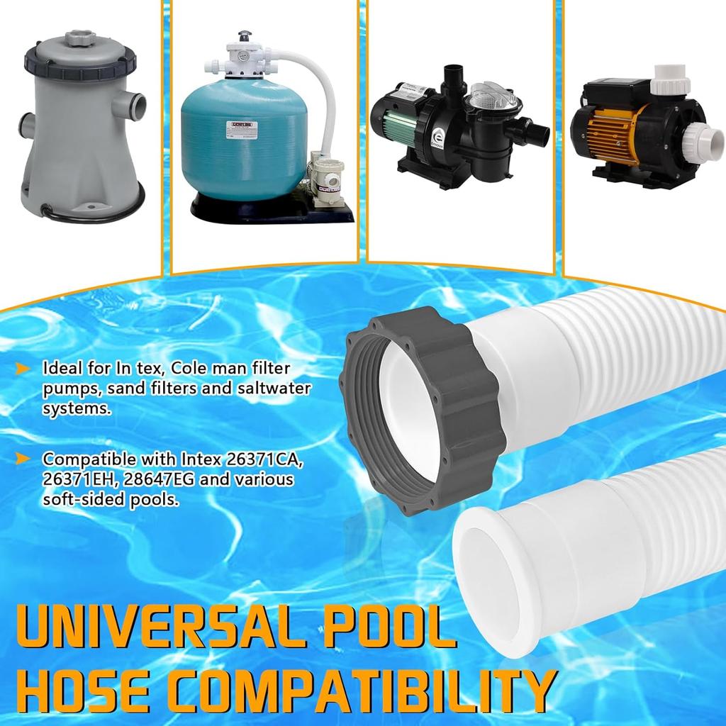 1.5'' Diameter Pool Sand Filter Pump Hose, 20inch Pool Pump Replacement Hose for Above Ground Pools,  Flexible Water Pool Hose Set