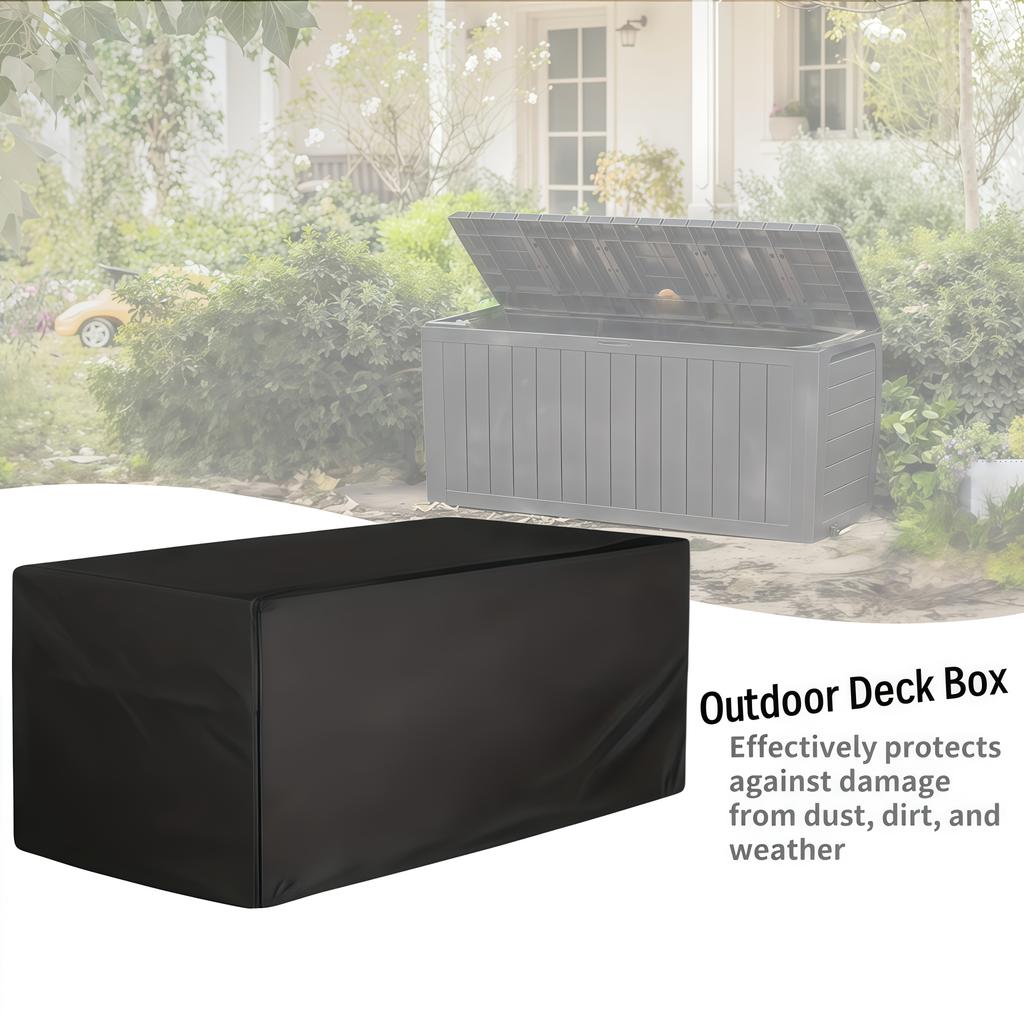 Einteilige Outdoor-Terrassenbox-Abdeckung - Schwarzes Premium-Oxford-Gewebe - Kompatibel mit den meisten anderen Terrassenboxen (nur Hülle)