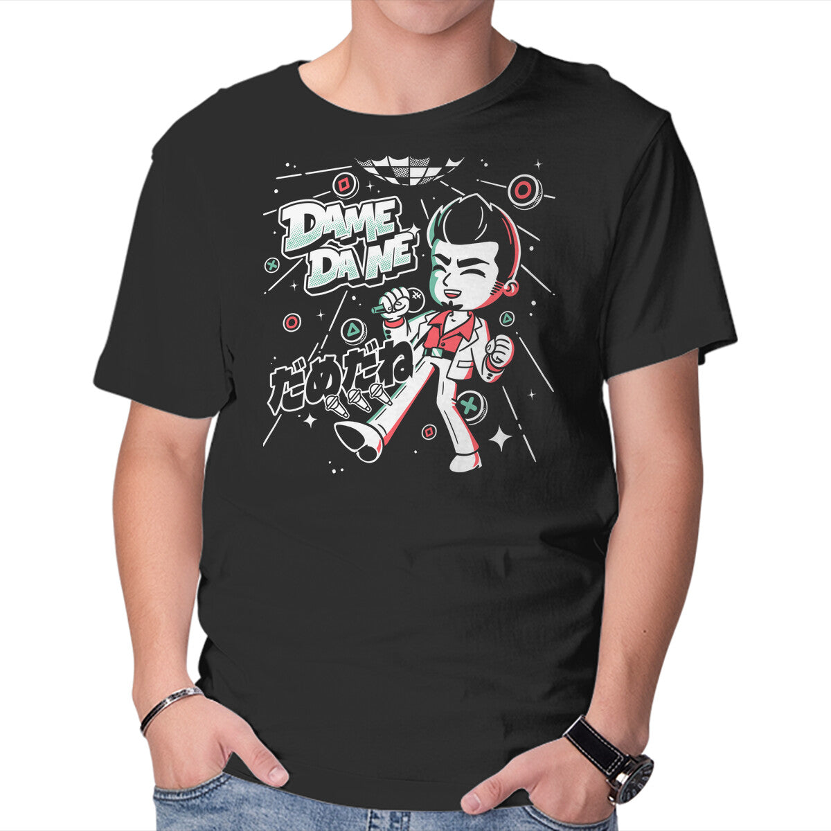 Unisex Crew Neck T-Shirt Dame Da Ne Karaoke Graphic Short Sleeve Casual Tee XXL