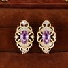 Huitan Aesthetic Women's Hoop Earrings Hollow Pattern Oval Purple CZ Elegant Female Earrings Anniversary Party Trendy Jewelry