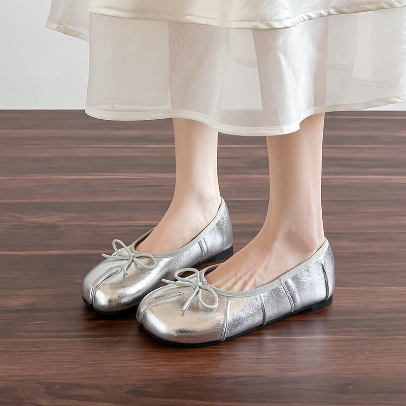 Women s Summer Silk Tabi Flats - Breathable Retro Ballet Shoes 40 серебряный
