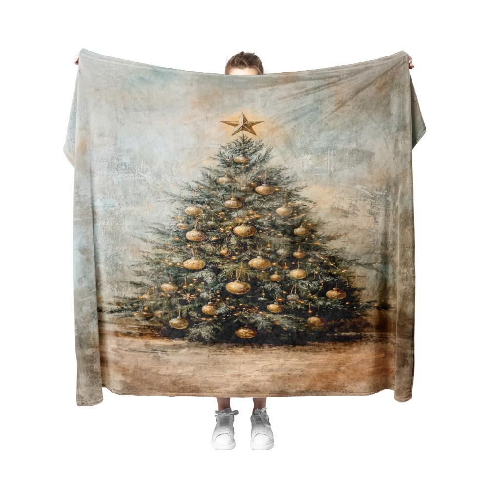 Tuniu Cozy Christmas Tree Fleece Blanket Soft Warm Throw Blanket for Sofa Bed Bedroom Living Room Decor