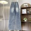 DIMANAF 2025 Plus Size New Autumn Blue Basic Elastic Jeans Pants Women Loose Denim Trousers Big Casual Pants 6XL