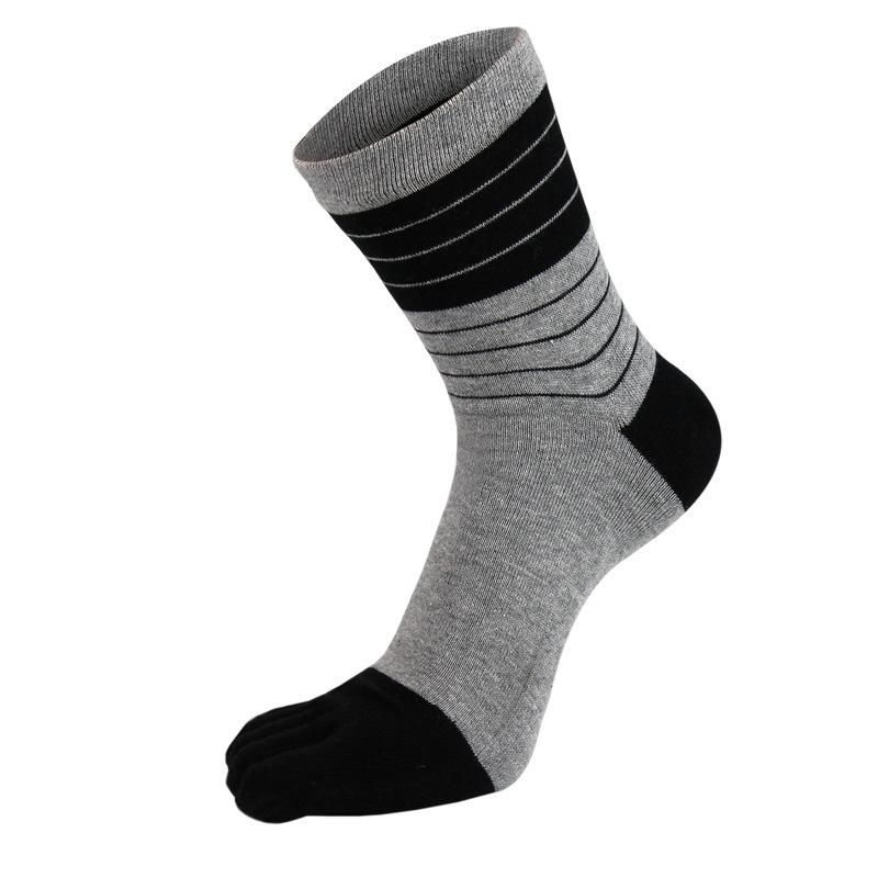 Five-finger Cotton Thread Men's Toe Casual Socks, Mid-calf Five-toe Business All-season Cotton Socks