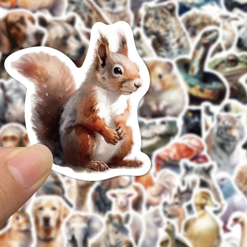 50PCS Watercolor Safari Animal Stickers Cute Realistic Animals Aesthetic Decals Vinyl Waterproof for Water Bottle Laptop Luggage
