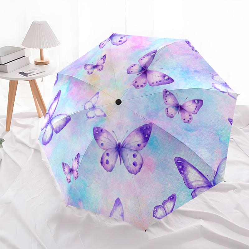 

Purple Butterfly Pattern New Umbrella, 1pc Automatic Folding Travel Umbrella, Portable Foldable Design for Men and Women, Hall Iron&8K