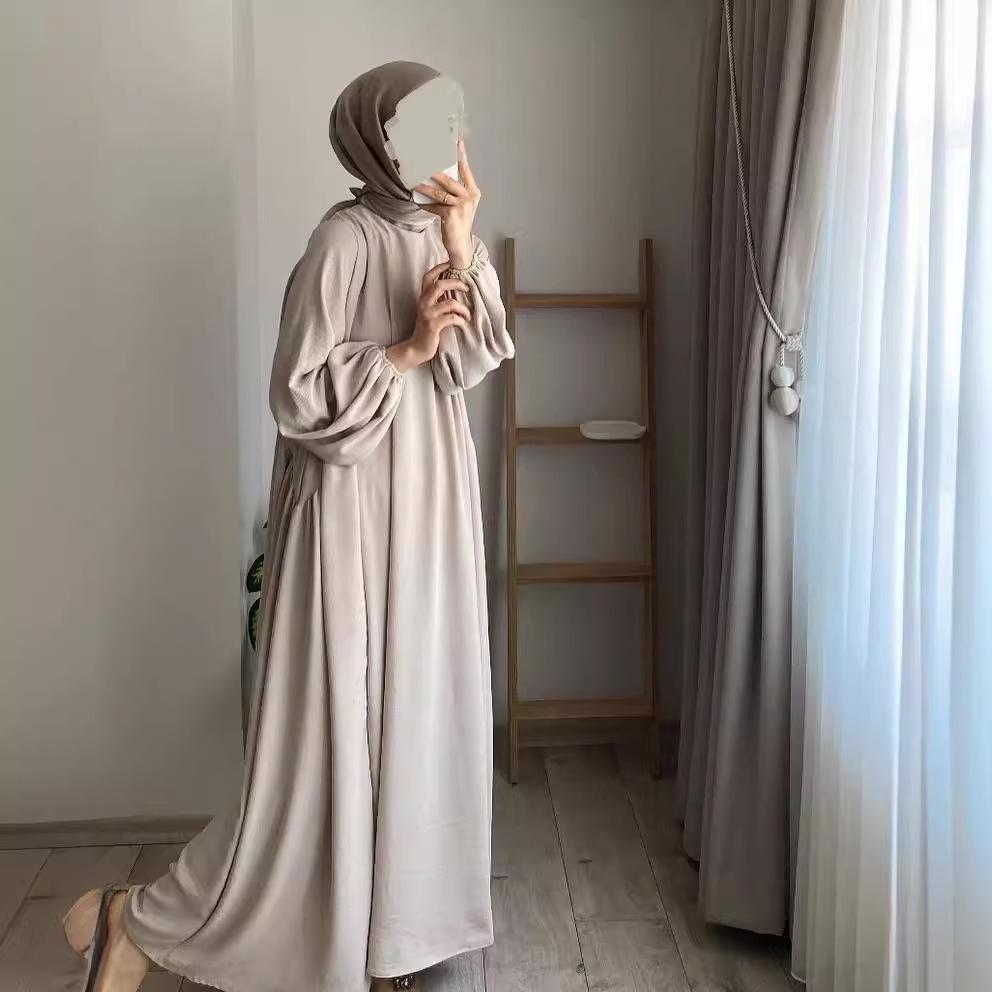 Elegant Solid Color Loose Pullover Dress for Muslim Women - Spring & Autumn Collection