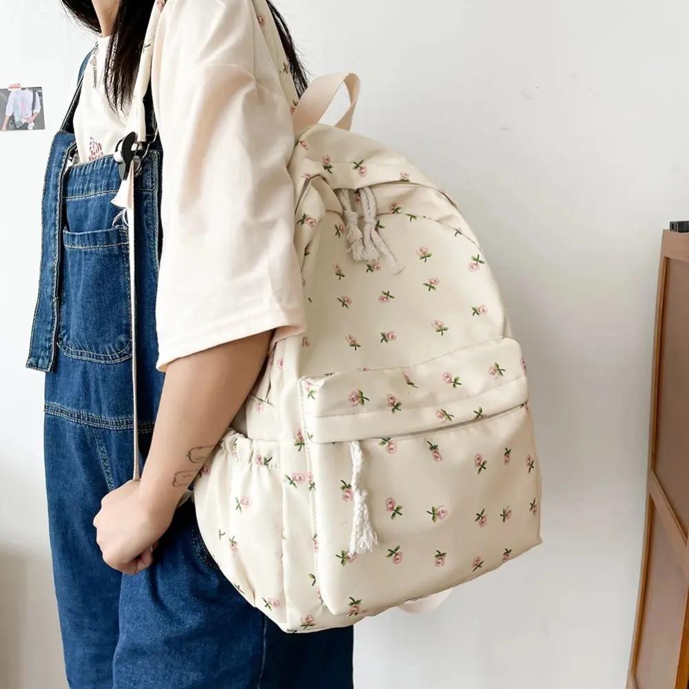 Korean Student School Backpack Floral White School Bags For Teenage Girls Cute Women'S Backpack Brand Book Bag Nylon Rucksack