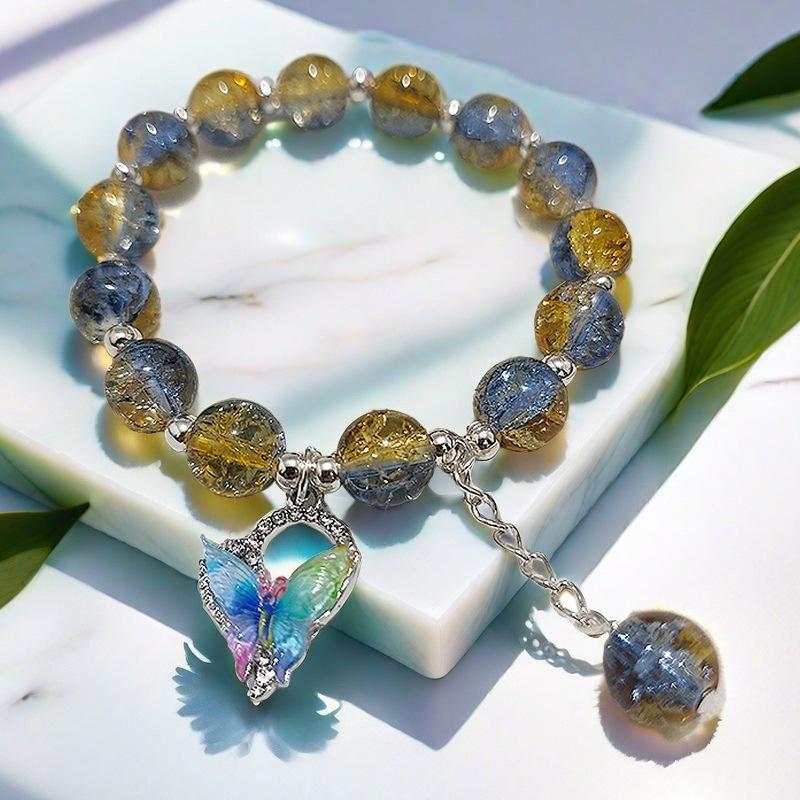 2026 Iridescent Butterfly Bracelet - Colorful 10mm Beads, Color-block Design, Cross-border Gift