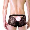 Men'S Floral Lace Boxers Sissy Lingerie Sexy Low Rise Mesh See Through Underwear For Men With Lace Back Tie Underpanties Trunks