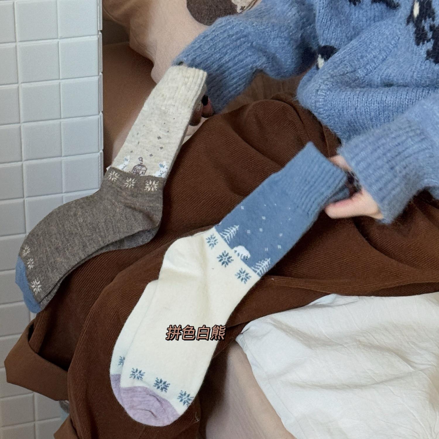 

Різдвяні шкарпетки до середини гомілки контрастного кольору з лосем Сезон М які та теплі вовняні шкарпетки Безшовні шкарпетки