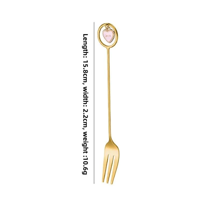 304 Stainless Steel Mixing Spoon with Long Handle Love Heart Star Shape Pendant Fruit Yogurt Honey Mixing Fork Kitchen Tableware