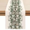 1 Christmas Ornament Pine Cone Printed Table Runner Vintage Green Beige Wreath Pattern Decor for Holiday Gathering Festive Decor