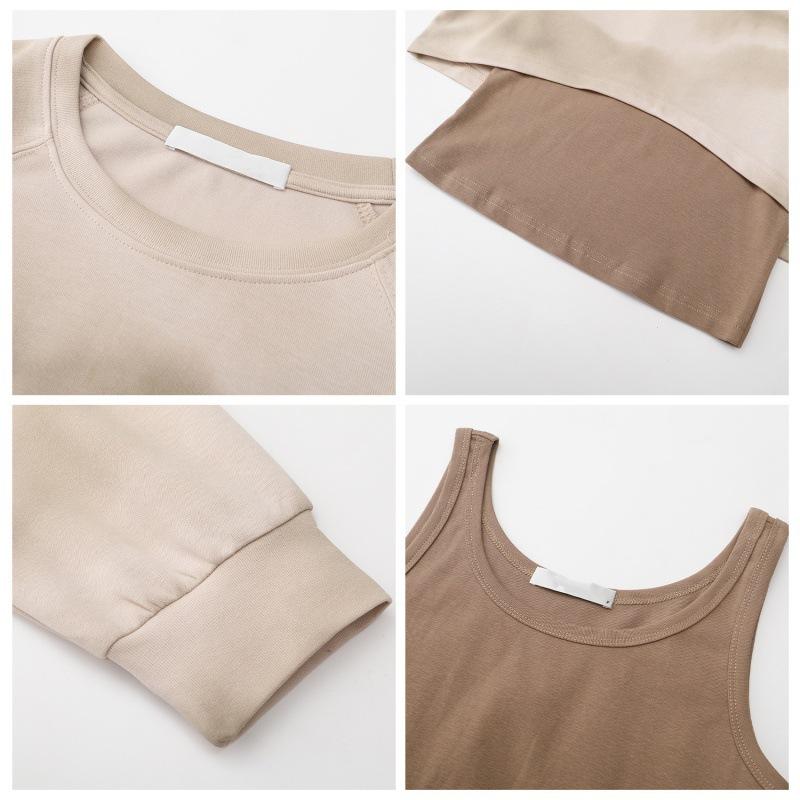 Pullover Sweatshirt Two Piece Women's Long Sleeve Loose Crop Top