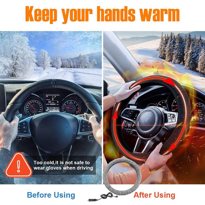 Breathable Car Steering Wheel Heated Cover Universal 12V Heating Soft Plush Smooth Touching Heating Cover for Auto Supplies