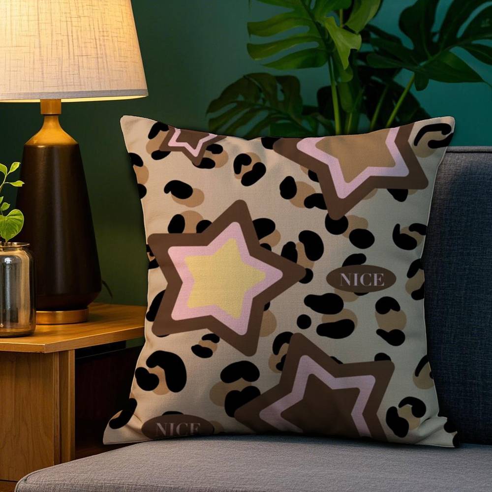 Brown Leopard Print Design Pillow Case Sofa Living Room Bedroom Double-sided Printing Square Cushion Nap Time Cushion Cover