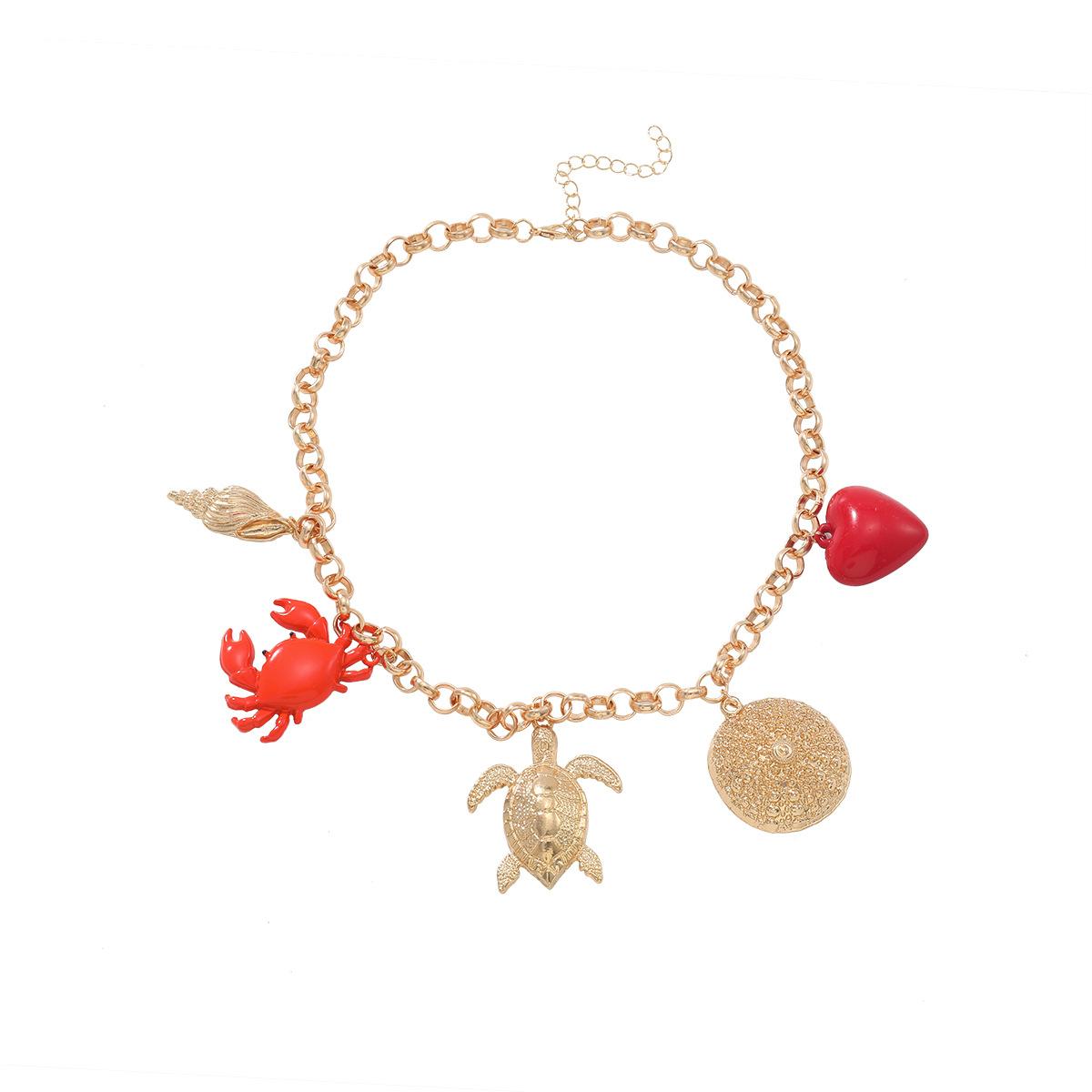 Exaggerated Beach Ocean Vacation Wind Conch Turtle Crab Love Necklace Women s Fashion