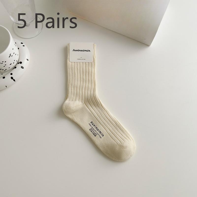5 Pairs of Female Spring and Autumn Cotton Fashion New Drum Pile Socks