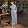 Elegant Long Sleeve Qipao Dress Women Vintage Chic Lace Maxi With Mandarin Collar Stylish Fit