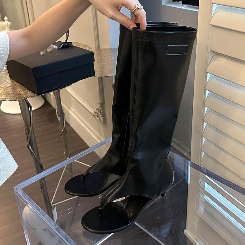 Mode Mode Reißverschlüsse Damen Kniehohe Stiefel Schuhe mit niedrigem Absatz Damen Zehenfrei Schuhwerk Damen Absatzsandalen Stiefeletten Zehentrenner