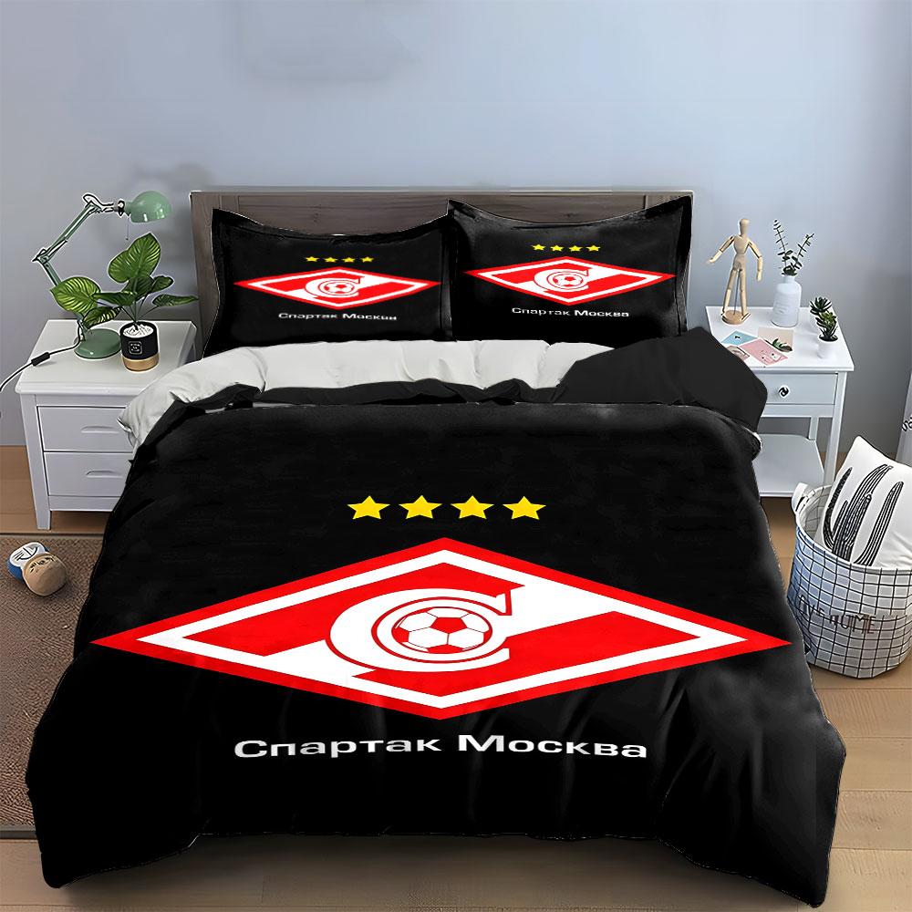 Spartak Moscow Logo with Stars Print Bedding Set Duvet Cover Pillowcases (1* Duvet Cover 2* Pillowcases Do Not Include Comforter)