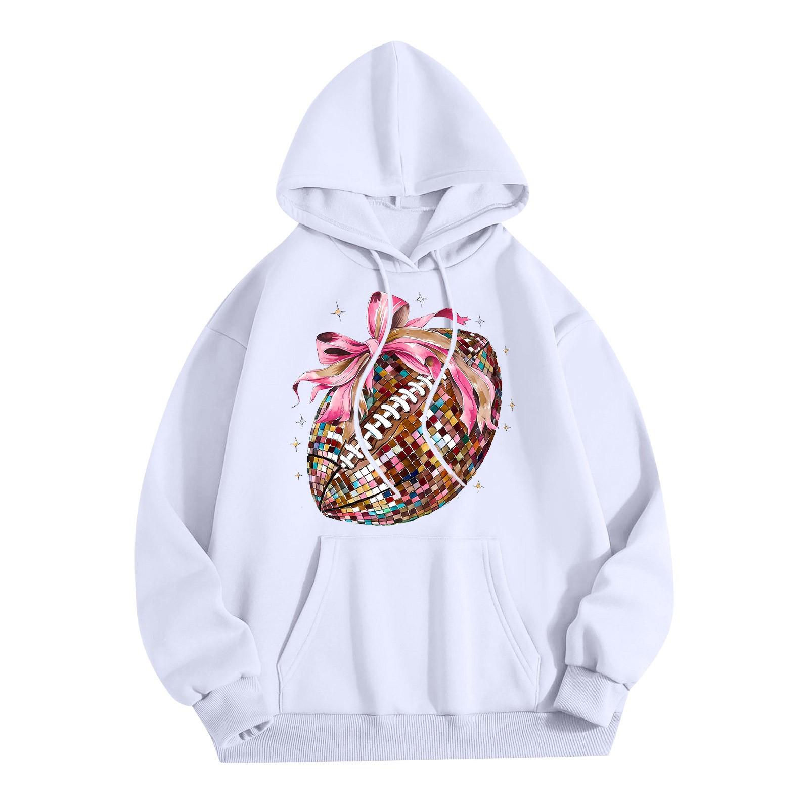 

Женская модная легкая толстовка с длинными рукавами и карманами с принтом регби XL белый