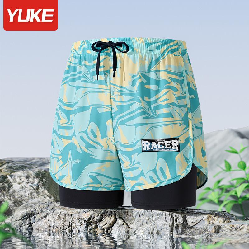 Herren Doppellagige Square-Leg Badehose - Fünf-Punkt-Stil, Anti-Peinlichkeit, Professionelle Strandbekleidung für Erwachsene.