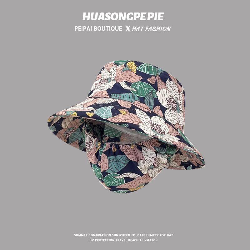 

Floral Integrated Mask Bucket Hat Women s Summer Sun Protection Sun Hat Cycling Outdoor Sports UV Protection Tea Picking Hat C3784 large blue flower M(56-58cm)