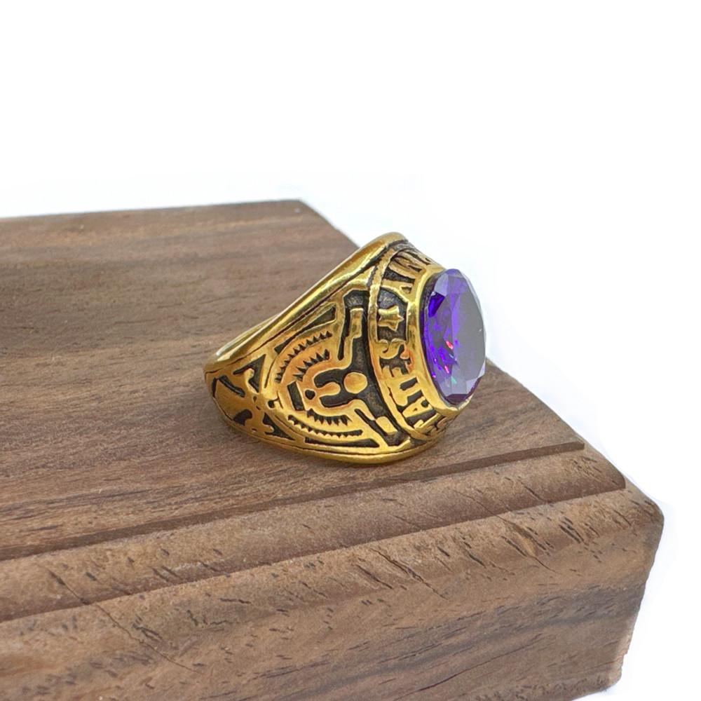 

Golden United States Army Solid Ring 316L Stainless Steel Jewelry Fashion Huge Stone Eagle Biker Men Military Ring 7 фиолетовый