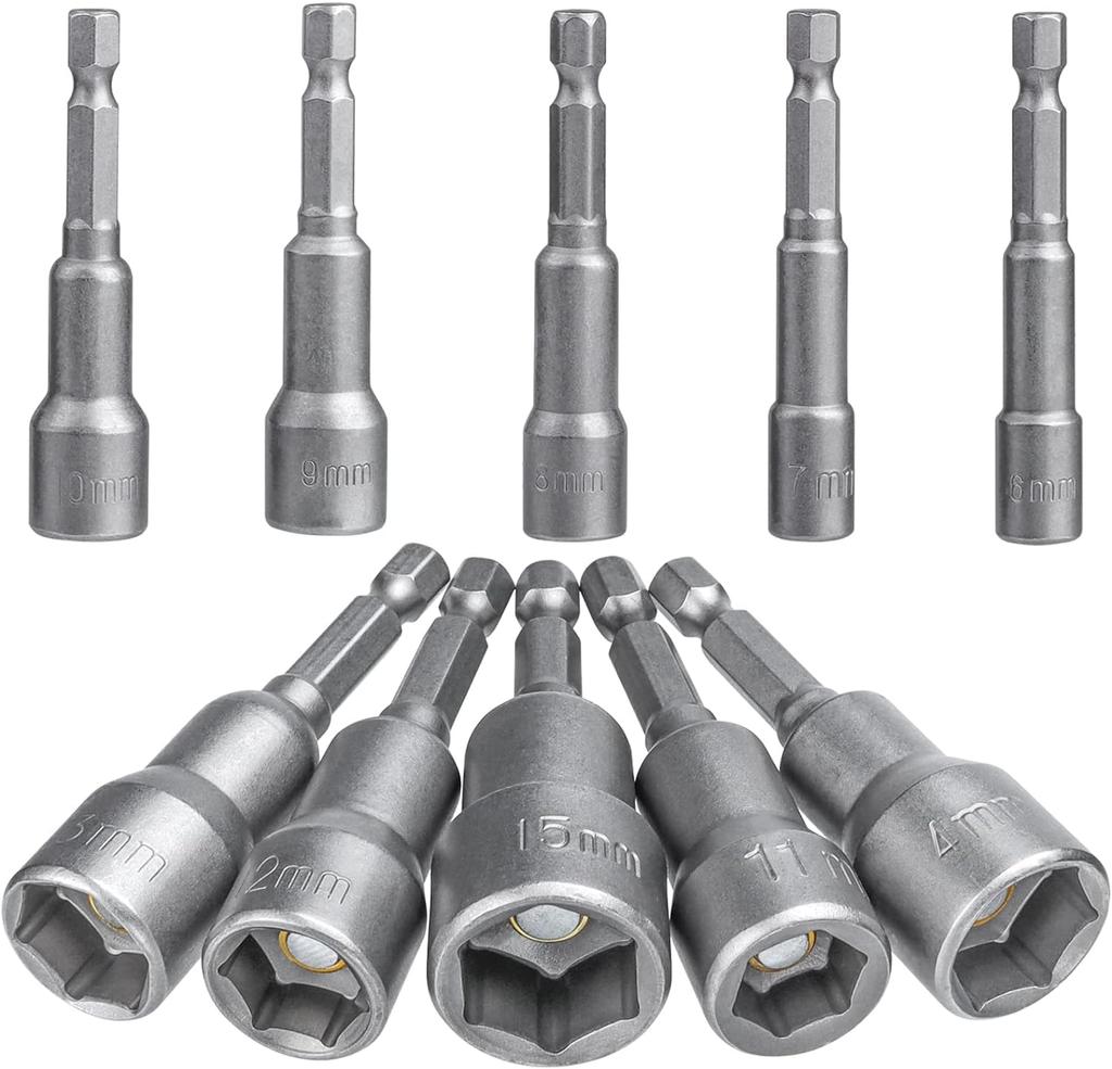 Set of 14 Socket Bits for Impact Socket Hex Socket Bits Drivers, Adapter, 6-19mm, 6.35mm Adapter, Shank,