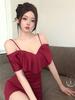 High-end Niche Light Luxury One-word Shoulder Evening Dress Women's New High-end Sexy Banquet Slim and Thin Dress