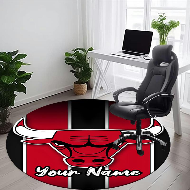 Custom Name Chicago Bulls Printed Round Rug Carpet Chair Rug Area Rug Entryway Doormats,for Office Chair Living Room Bedroom Kitchen Room.