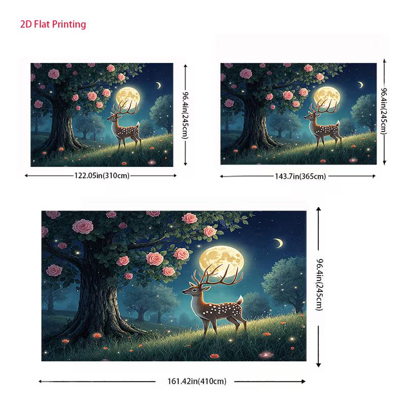 2D Magical Night Deer Backdrop Moonlight Forest Photography Background