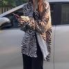 Zebra print shirt for women, 2024 new black and white Hong Kong style, loose and versatile casual long-sleeve top for women