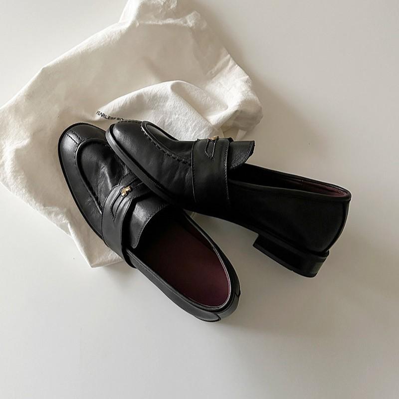 Ретро британский стиль любовь золотая пряжка открытый край бусины мокасины круглая голова один педаль толстый каблук толстая подошва маленькие кожаные туфли одиночные туфли 40 5300₽