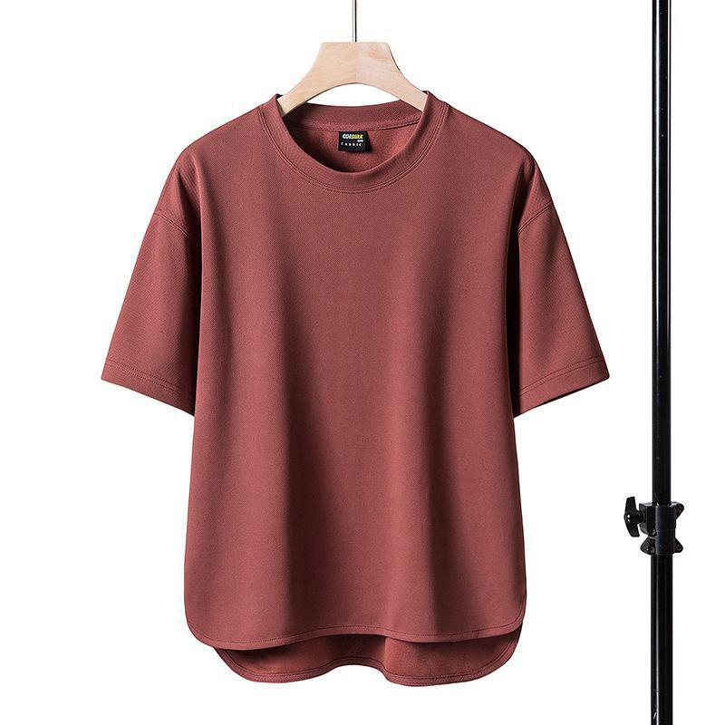 T-shirt Manches Courtes Lourd Uni Casual Homme, Col Rond, Coupe Ample, Grandes Tailles, Style Américain pour Printemps/Été