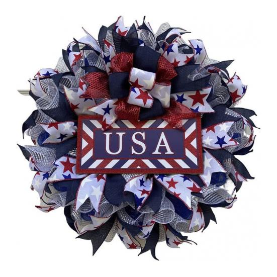 Wooden 4th of July Door Sign for Front Door, Red White Blue Patriotic Hanging Wreath for Independence Day, 250th Anniversary, Home Porch Wall Indoor