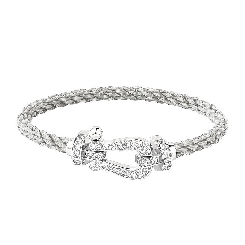 Real Fred Horseshoe Buckle Bracelet K Rose Gold Red Rope Wire Full Diamond Men's and Women's Bracelets